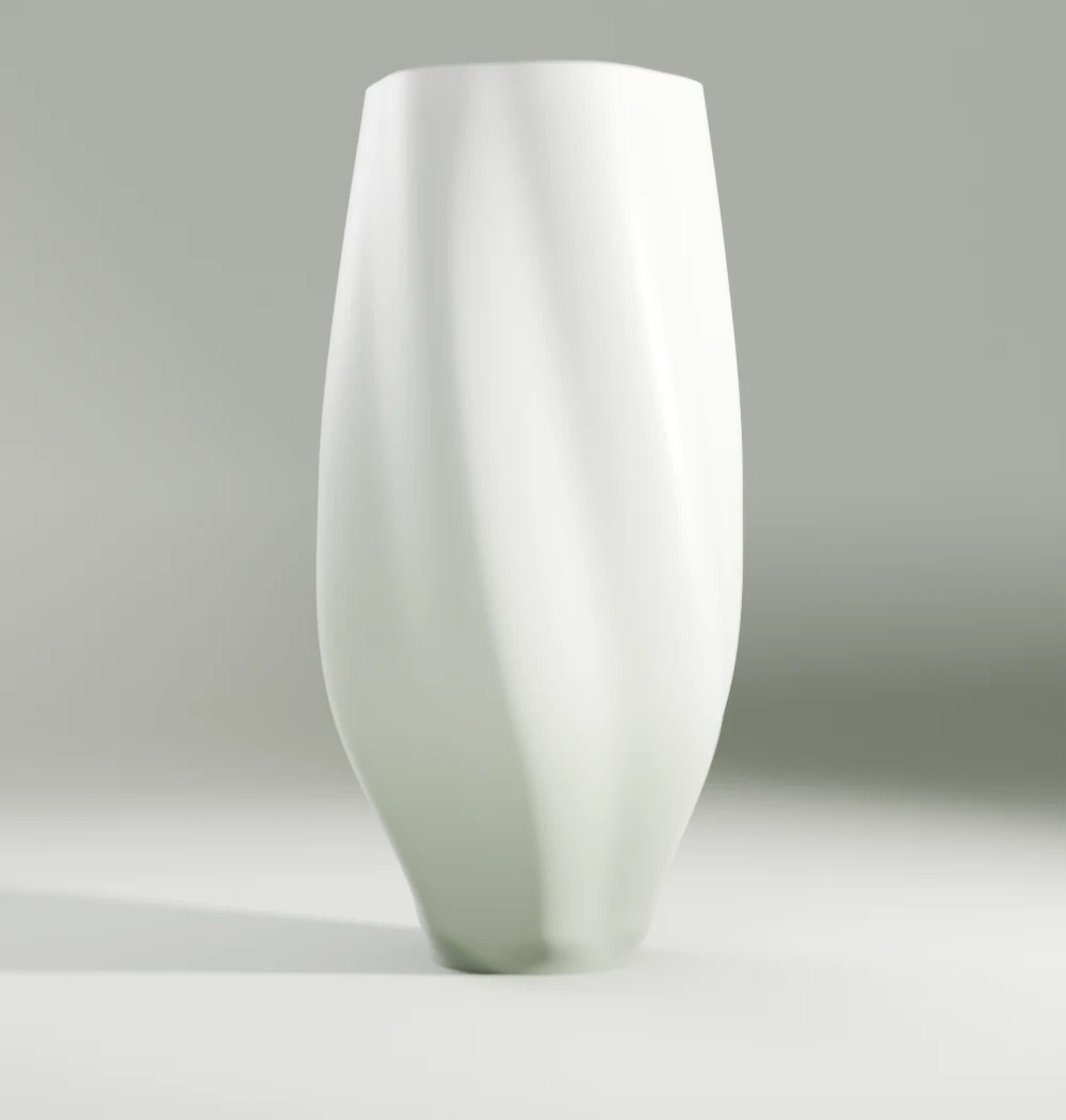 Spiral Twist Vase — studio portrait, matte cloud print